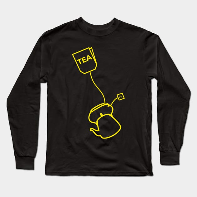 Tea bag and kettle (yellow print) Long Sleeve T-Shirt by aceofspace
